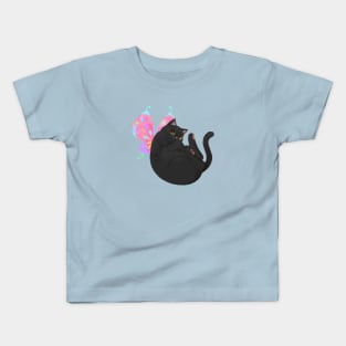 Curled Up Fairy Cat (black cat) Kids T-Shirt